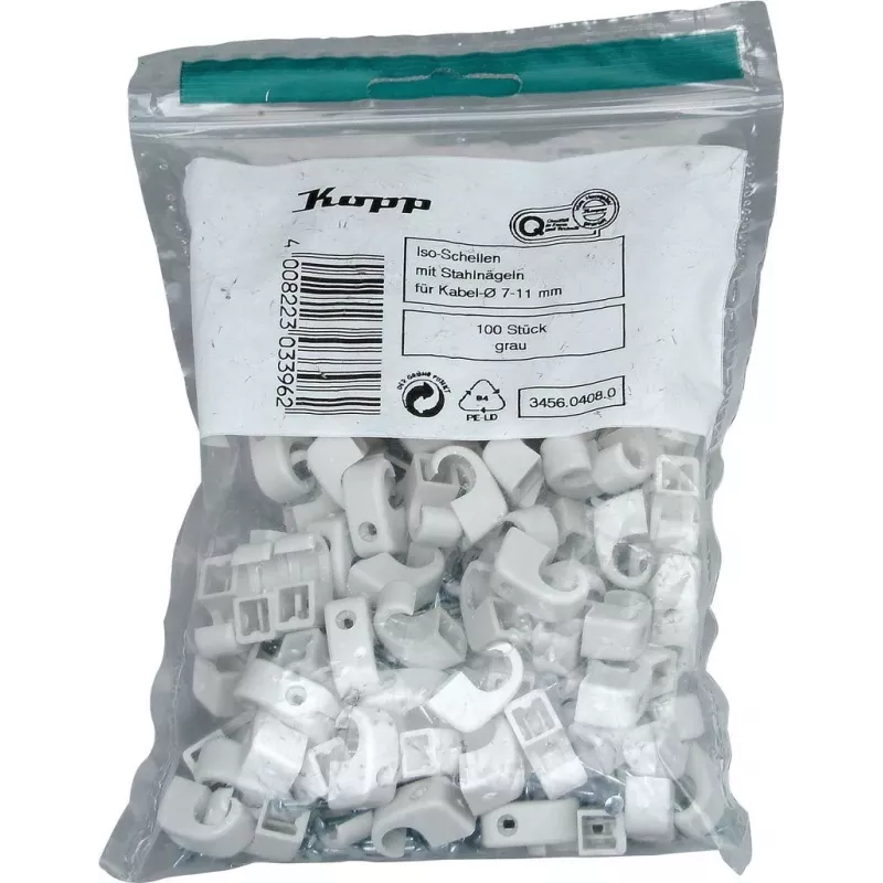 Kopp Káblová svorka s klincom, priemer zväzku 7-11 mm, sivá, 100 ks 345604080