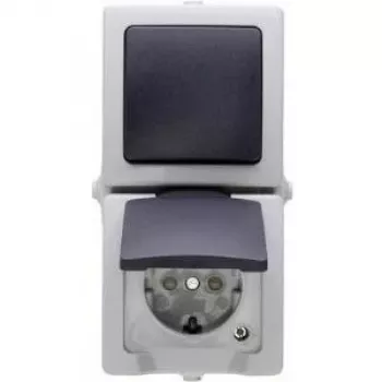 HEINRICH KOPP Nautic sivý kombinovaný vypínač a zásuvka s vyklápacím krytom, IP44, 250 V, 16 A 138556008