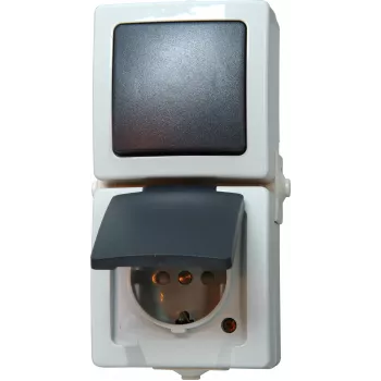 HEINRICH KOPP Nautic sivý kombinovaný vypínač a zásuvka s vyklápacím krytom, IP44, 250 V, 16 A 138556008