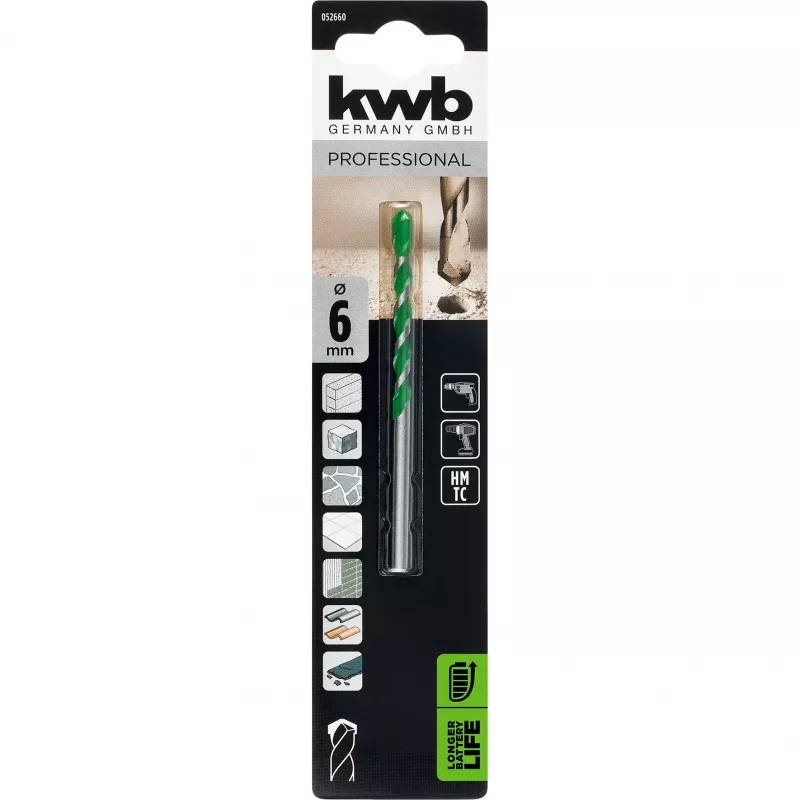 kwb 052660 Vrták do žuly s hrotom z tvrdokovu 6,0 mm x 100 mm, valcová stopka, 1 kus