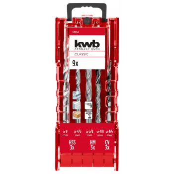 kwb 109154 sada vrtákov do kameňa, 9-dielna, 4/6/8 mm, s hrotom z tvrdokovu, DIN 8039