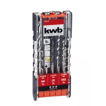 KWB 109155 sada HSS vrtákov do kovu, 9-dielna, 1,5-6,0 mm, DIN 338, brúsené, na kov, plast, drevo