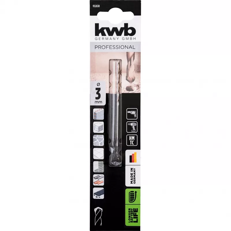 KWB 052630 vrták do žuly s hrotom z tvrdokovu 3,0 mm x 70 mm valcová stopka