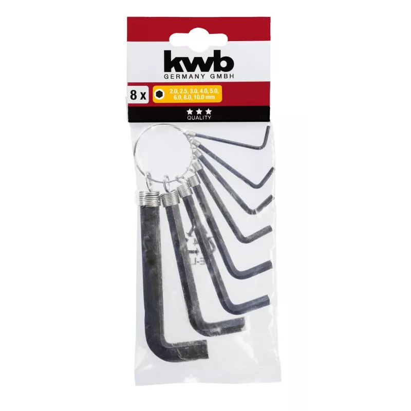 kwb 8-dielna sada imbusových kľúčov, metrická, chróm-vanádiová oceľ, tvar L, veľkosti 2-10 mm 147388
