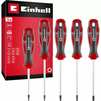 Einhell Univerzálna sada skrutkovačov Torx T10-T30, 5-dielna, magnetické hroty, chróm-vanádiová oceľ, ergonomické rukoväte z dvoch materiálov, dielňa a domáce majstrovanie 370537