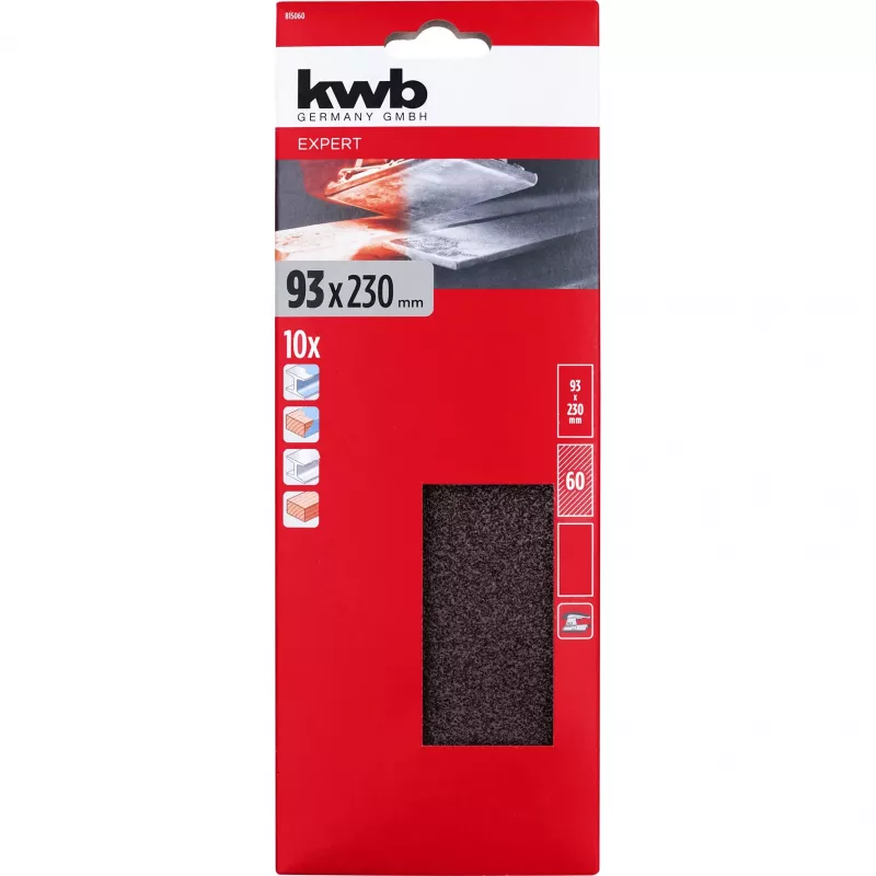 KWB 815060 Brúsne papiere, zrnitost 60, 230 mm x 93 mm, 10 kusov
