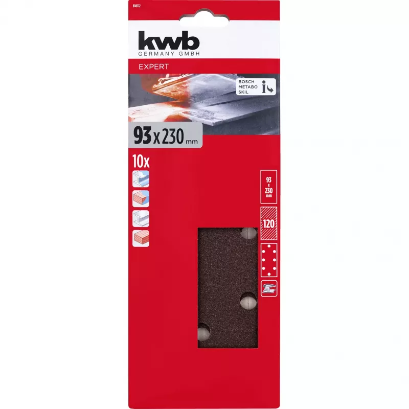 KWB 818112 Brúsne papiere zrnitost 120, 230 x 93 mm, 10 kusov