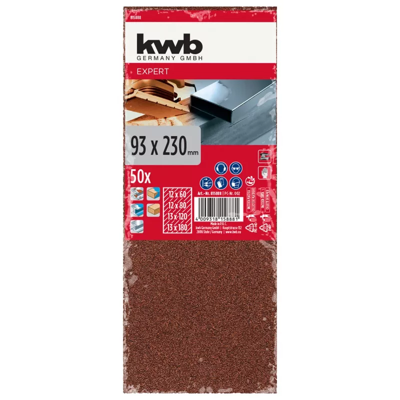 KWB 815888 Brúsne listy, zrnitosť P60/P80/P120/P180, 230 x 93 mm, 50 ks