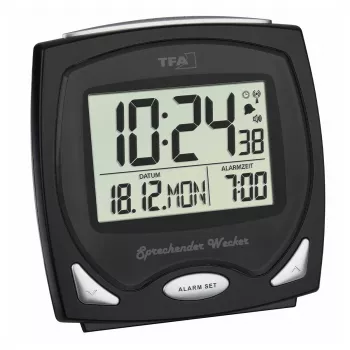 TFA Dostmann rádiový budík čierny so svietiacim ciferníkom 60.2541.01