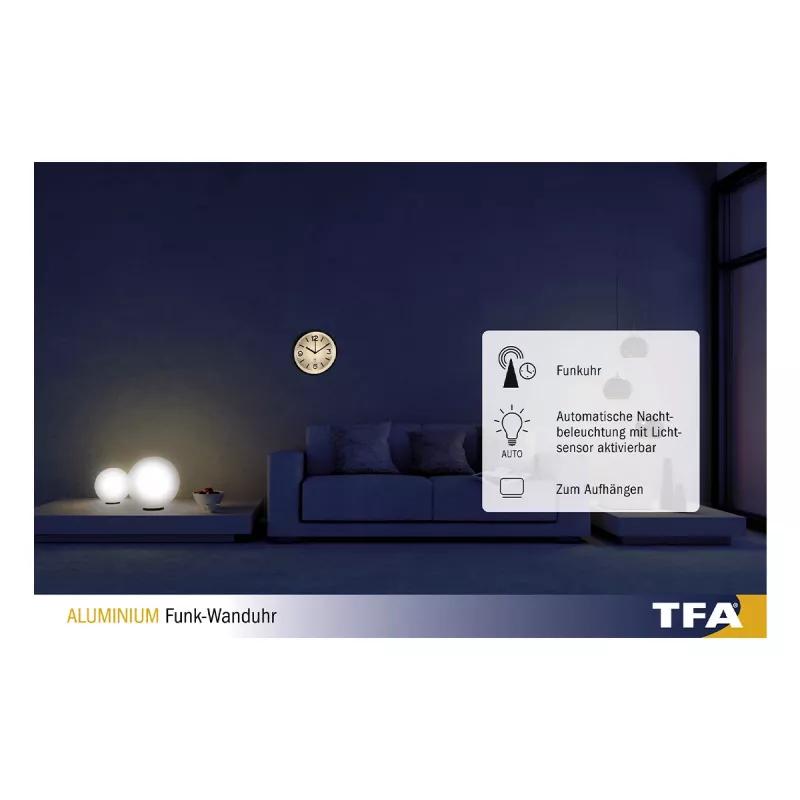 TFA Dostmann 60.3535.02 rádiové nástenné hodiny okrúhle strieborné - biele