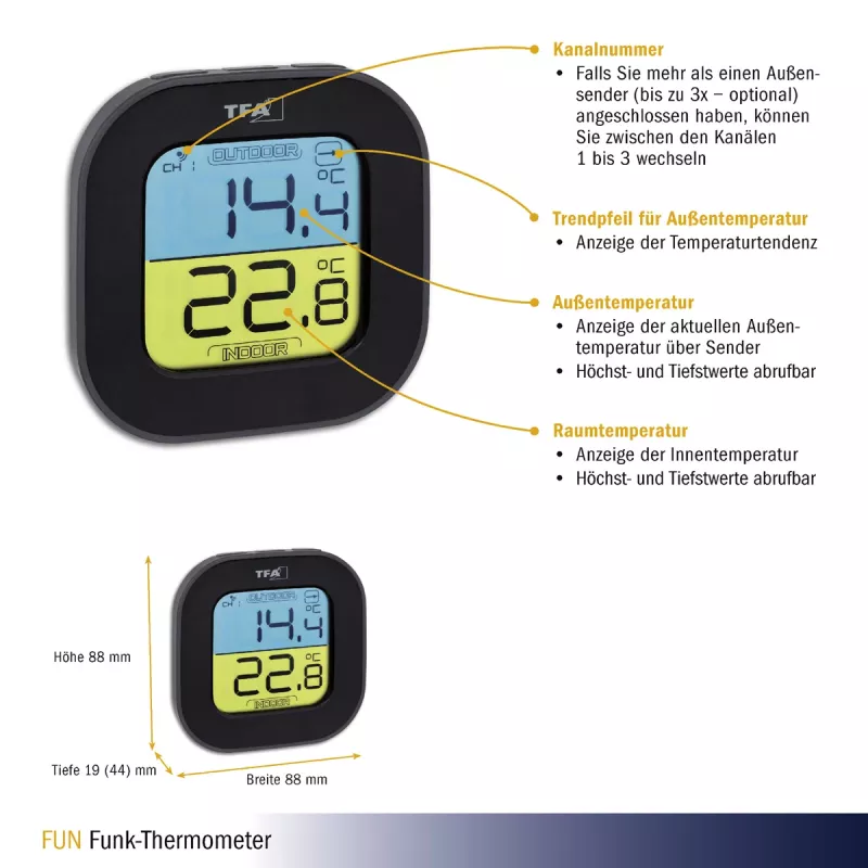 TFA Dostmann digitálny termo-hygrometer štvorcový 1,5V 61x24x61mm čierny 30.3068.01
