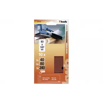 KWB 817980 Brúsne papiere, zrnitosť P40/P80/P240, 186 x 93 mm, 10 kusov
