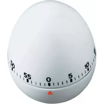 TFA DOSTMANN kuchynský časovač v tvare vajíčka, mechanický, biely, 60 minút, zvončekový alarm, 60 x 74 mm 38.1002