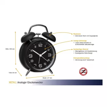 TFA Dostmann mechanický budík 60.1025 čierny