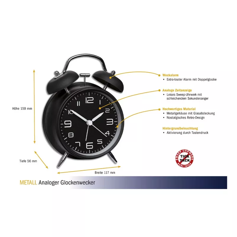 TFA Dostmann mechanický budík 60.1025 čierny