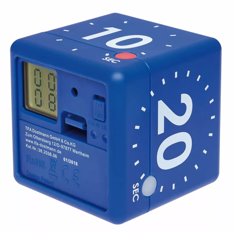 TFA Dostmann Timer CUBE digitálny kockový časovač, modrý 38.2036.06