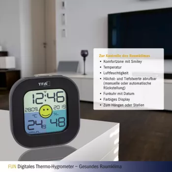 TFA Dostmann FUN interiérový elektronický hygrometer čierny (30.3242.02)