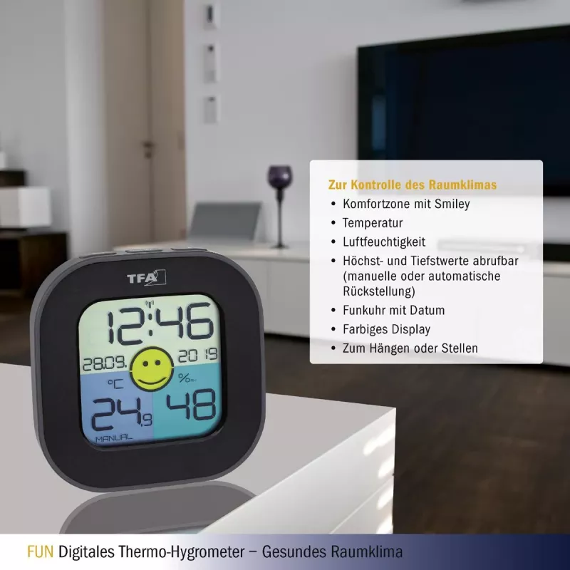 TFA Dostmann FUN interiérový elektronický hygrometer čierny (30.3242.02)
