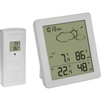 TFA Dostmann CLEAR rádiová meteorologická stanica s vonkajším senzorom, predpoveď na 12-24 h, rádiové hodiny, čierna 35.1168.02