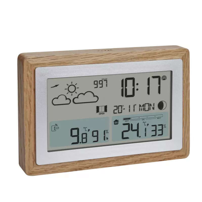 TFA Dostmann OAK rádiová meteorologická stanica s dubovým rámom a vonkajším senzorom 35.1167.54