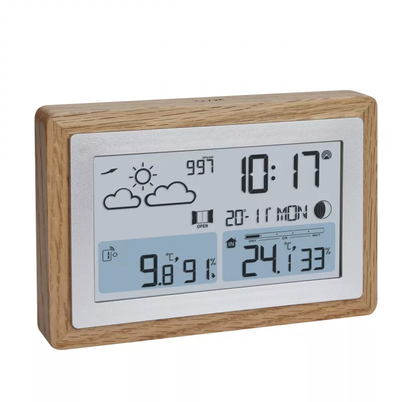 TFA Dostmann OAK rádiová meteorologická stanica s dubovým rámom a vonkajším senzorom 35.1167.54