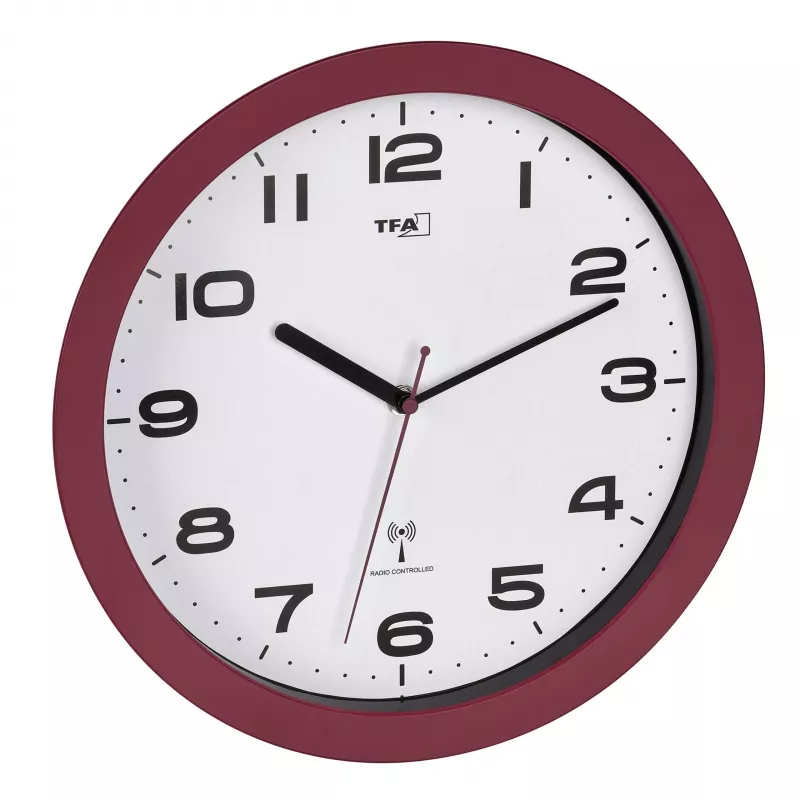 TFA Dostmann 60.3554.05 rádiové nástenné hodiny, červené, priemer 320 mm