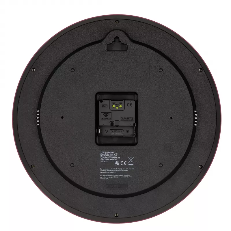 TFA Dostmann 60.3554.05 rádiové nástenné hodiny, červené, priemer 320 mm