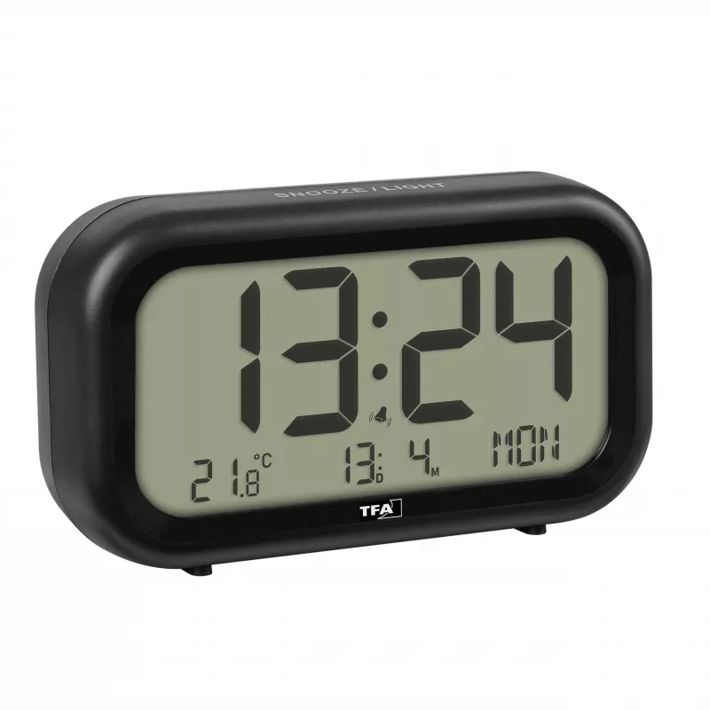 TFA Dostmann 60.2052.01 kremenný budík čierny extra hlasný alarm veľký displej