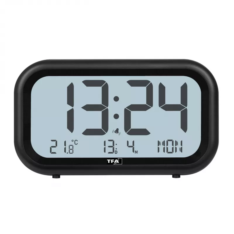 TFA Dostmann 60.2052.01 kremenný budík čierny extra hlasný alarm veľký displej