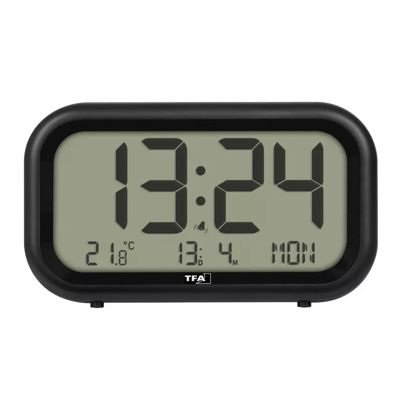 TFA Dostmann 60.2052.01 kremenný budík čierny extra hlasný alarm veľký displej