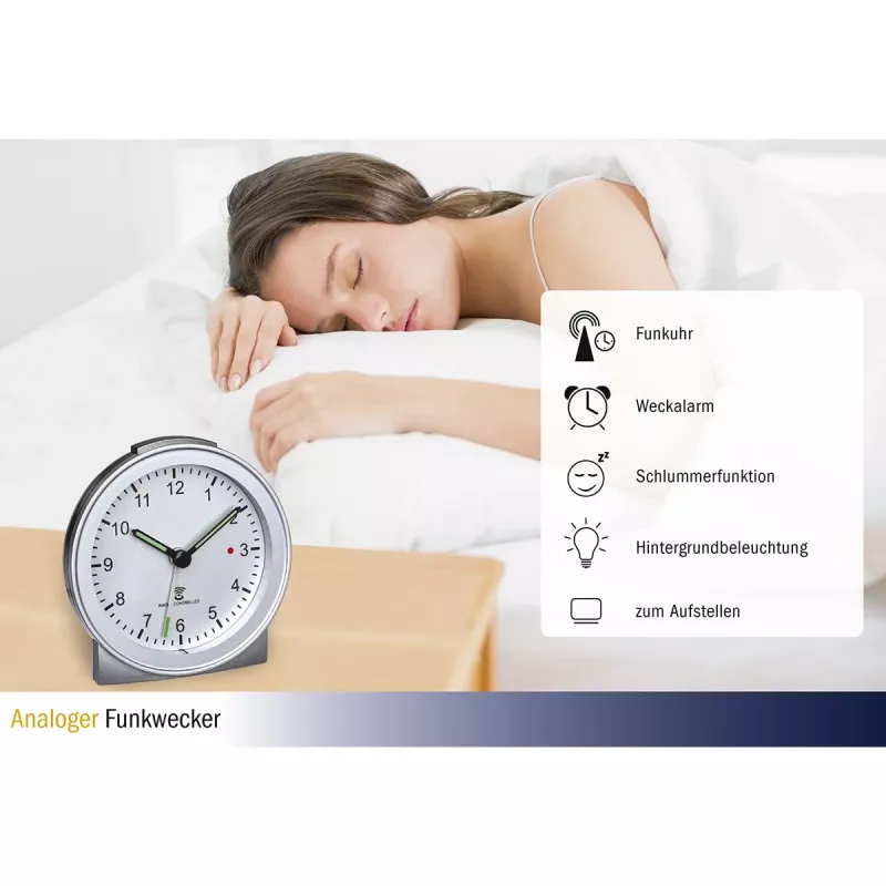 TFA Dostmann 60.1517.54 analógový rádiový budík strieborný