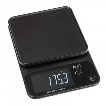 TFA Dostmann COOKIE Digitálna kuchynská váha, kapacita 5 kg, presnosť 1 g, s miskou, čierna 50.2009.01
