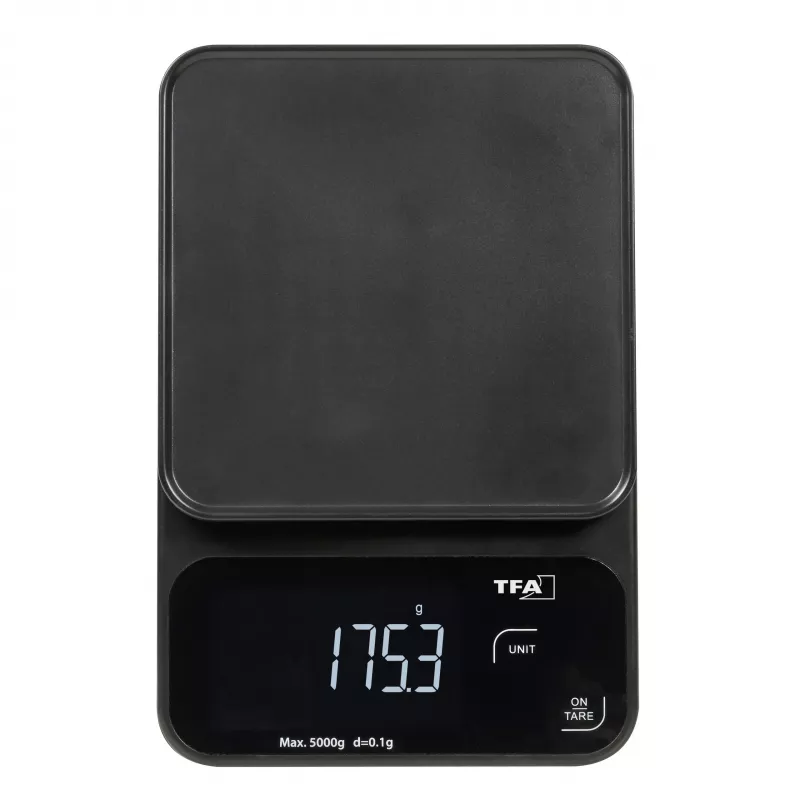 TFA Dostmann COOKIE Digitálna kuchynská váha, kapacita 5 kg, presnosť 1 g, s miskou, čierna 50.2009.01