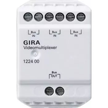 Gira 122400 video multiplexer pre domový telefón, 2-vodičová zbernica, 4 vstupy kamier, DIN lišta, 6 TE