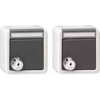 Gira sada 2x SCHUKO zásuvka so zámkom a krytom s klapkou, nástenná, IP44, rovnaký zámok, čisto biela 456030
