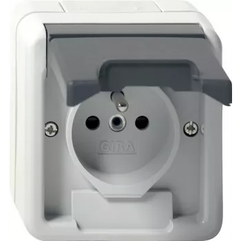GIRA 448530 Schuko zásuvka s vyklápacím krytom, čistobiela lesklá