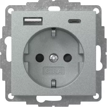 Gira System 55 SCHUKO zásuvka s USB A/C nabíjačkou, hliníková 245926