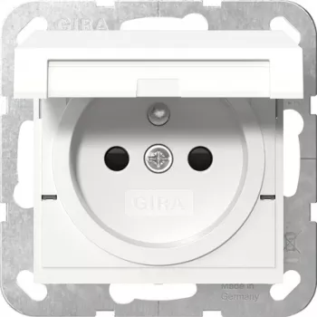 Gira 448803 Schuko zásuvka s vyklápacím krytom, ochranný kontakt, System 55, čisto biela lesklá