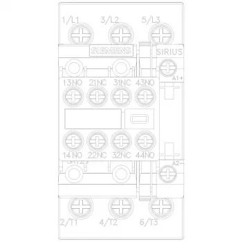 Siemens SIRIUS 3RT2 Výkonový stýkač 11kW/400V 2NO+2NC 24V DC cievka, skrutkové svorky, IP20 3RT20261BB443MA0