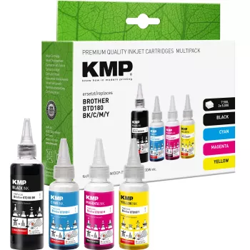 KMP PRINTTECHNIK set doplňovacích atramentov pre Brother BTD180BK/C/M/Y – čierna 110ml, azúrová/purpurová/žltá po 50ml (kompatibilné) 1555,0005