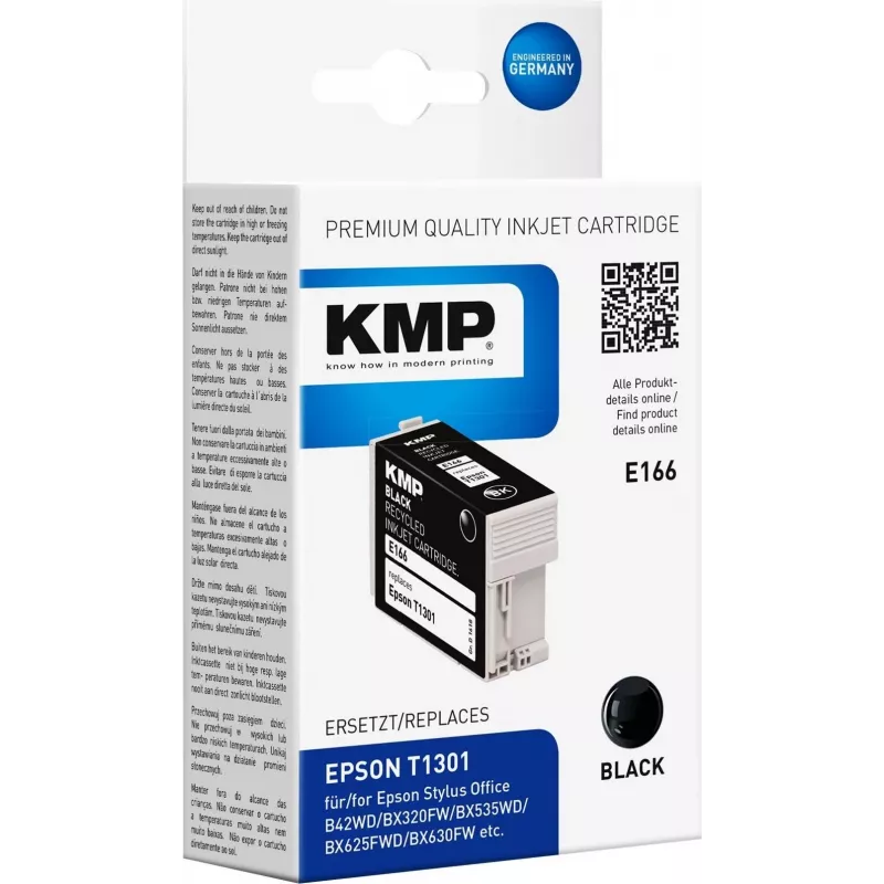 KMP E166 čierna kompatibilná atramentová kazeta pre Epson Stylus Office & WorkForce (25 ml, High Yield, náhrada T1301) 1618.4001