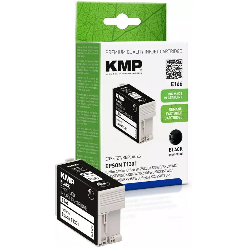KMP E166 čierna kompatibilná atramentová kazeta pre Epson Stylus Office & WorkForce (25 ml, High Yield, náhrada T1301) 1618.4001