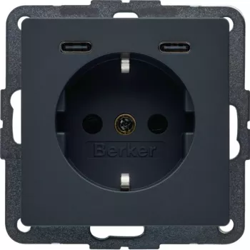 HAGER BERKER 48156086 Schuko zásuvka s USB-C PD 20W nabíjačkou, polárna biela matná