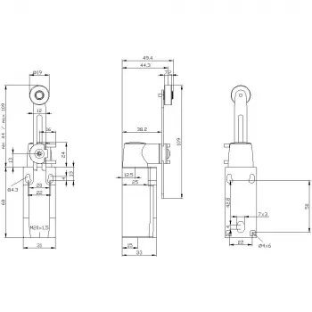 SIEMENS SIRIUS polohový spínač, plastové puzdro, valčekový ovládač, 1NO+1NC, IP66/IP67, M20 3SE52320LK50