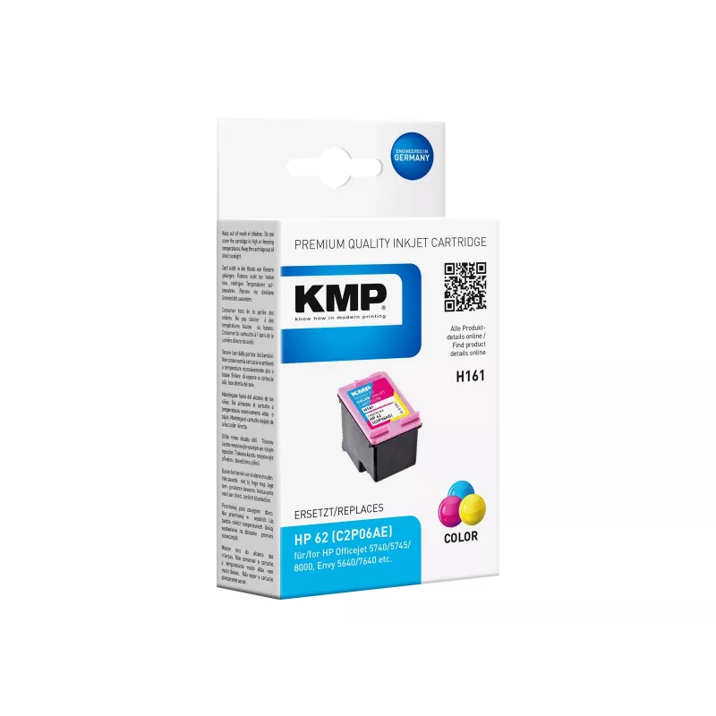 KMP H161 Tri-Colour atramentová kazeta (azúrová, purpurová, žltá) pre HP 62 – 4,5 ml 1741.4830