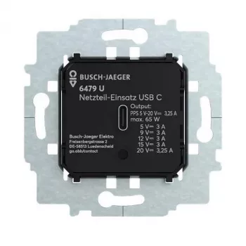 Busch-Jäger 6479 U napájací modul s USB-C, 15 W, pod omietku, biela 2CKA006400A0436