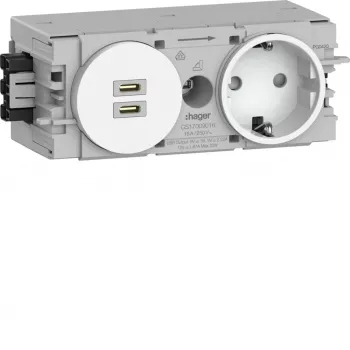 Hager Winsta podomietková SCHUKO zásuvka s 2x USB-C PD 20W nabíjačka, čisto biela GS17009016