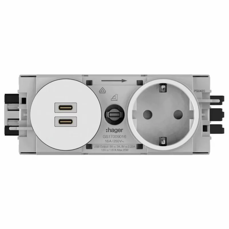 Hager Winsta podomietková SCHUKO zásuvka s 2x USB-C PD 20W nabíjačka, čisto biela GS17009016