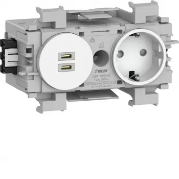 Hager Winsta zásuvka Schuko s duálnou USB-C PD 20W nabíjačkou, polárna biela GS17019016