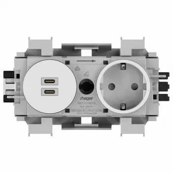 Hager Winsta zásuvka Schuko s duálnou USB-C PD 20W nabíjačkou, polárna biela GS17019016